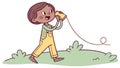 Joyful child using string telephone, fostering early communication skills, vector design Generative AI Royalty Free Stock Photo