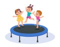 Joyful children jumping on trampoline. Boy and girls playing on playground. Happy kids on gymnastics sport equipment Royalty Free Stock Photo