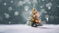 Joyful Christmas Tree Close-Up: Snowy Minimalist Street Scene, Vibrant Colors, Daytime Festive Ambiance.