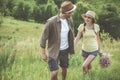 Joyful couple is resting outdoors Royalty Free Stock Photo