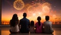 A joyful crowd celebrates with fireworks, love and happiness generated by AI Royalty Free Stock Photo