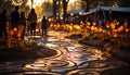 A joyful crowd celebrates outdoors, lighting candles in nature embrace generated by AI