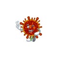 A joyful deadly coronvirus mascot design showing his two fingers