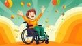 joyful disabled child in a wheelchair in a walk smiling child generative ai