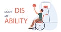 Joyful disabled man in wheelchair playing basketball. Adaptive sports