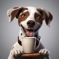 Joyful Dog Holding A Cup Of Coffee - Rendered In Cinema4d