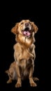 Joyful Dog Posing for TV Food Commercial on Black Background .