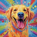 Joyful Domestic Animal Splashing through Rainbow Puddle