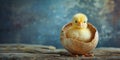 A Joyful Easter Symbol Adorable Yellow Chick Emerges From Shell, With Copy Space