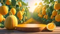 Joyful Empty podium for product presentation and Snap melon tree background Royalty Free Stock Photo