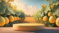 Joyful Empty podium for product presentation and Snap melon tree background Royalty Free Stock Photo