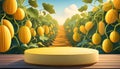 Joyful Empty podium for product presentation and Snap melon tree background Royalty Free Stock Photo