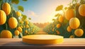 Joyful Empty podium for product presentation and Snap melon tree background Royalty Free Stock Photo