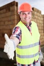 Joyful engineer doing welcoming gesture Royalty Free Stock Photo