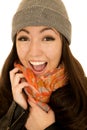 Joyful excited Asian American teen female model wearing beanie