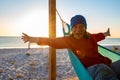 Joyful expressive woman, with open arms, having fun Royalty Free Stock Photo