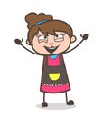 Joyful Face with Raising Hands - Beautician Girl Artist Cartoon Vector