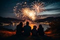 Joyful families gathered to watch stunning fireworks lighting up the evening sky