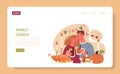 Joyful family celebrating Thanksgiving web banner or landing page. American