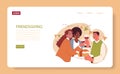 Joyful family celebrating Thanksgiving web banner or landing page. American