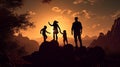 Joyful family finds adventure and excitement in silhouette