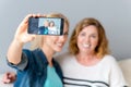 Joyful family making selfie at home Royalty Free Stock Photo