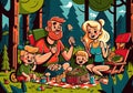 Joyful Family Picnic in the Forest. Generative Ai Royalty Free Stock Photo