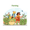 Joyful farming concept. Flat vector illustration