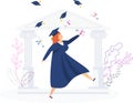 University graduates celebrate graduation. Graduation gown. Student party.
