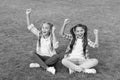 Joyful friends. Sisterhood and friendship. Cheerful schoolgirls on sunny day. Girl ponytails hairstyle enjoy summer