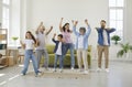 Joyful, funny, excited family having fun and dancing all together in their house or apartment Royalty Free Stock Photo