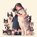 A Joyful Gathering of Puppies and a Little Girl - Perfect for Pet-Lovers! Royalty Free Stock Photo