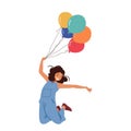 Joyful Girl Character Soars With Colorful Balloons, Floating Through The Sky With Wide-eyed Wonder And Pure Excitement Royalty Free Stock Photo