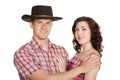 Joyful girl and a guy in a stetson Royalty Free Stock Photo