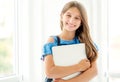 Joyful girl holding laptop Royalty Free Stock Photo