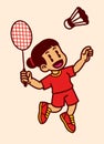 Joyful Girl Playing Badminton Cartoon Isolated