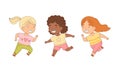 Joyful girls jumping and playing together cartoon vector illustration