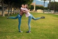 Joyful girls in park