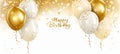 Joyful golden balloon birthday card with enchanting bokeh background and sparkling effects