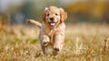 Joyful Golden Retriever Puppy Galloping in Sun-Kissed Fields - Pure Bliss Generative AI