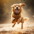 Joyful Golden Retriever Running and Jumping. Generative ai