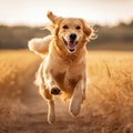 Joyful Golden Retriever Running and Jumping. Generative ai