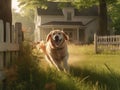 Joyful Golden Retriever in Sunlit Meadow Royalty Free Stock Photo