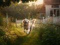 Joyful Golden Retriever in Sunlit Meadow Royalty Free Stock Photo