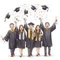 Joyful Graduates Celebrating Graduation with Confetti Royalty Free Stock Photo