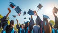 Joyful graduates throwing their hats under the sunny sky.