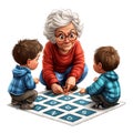 Playful Grandmother Teaching Kids with Letters