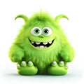 Joyful Green Furry Cartoon Monster. Generative ai