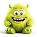 Joyful Green Furry Cartoon Monster. Generative ai