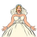 Joyful happy bride in wedding dress